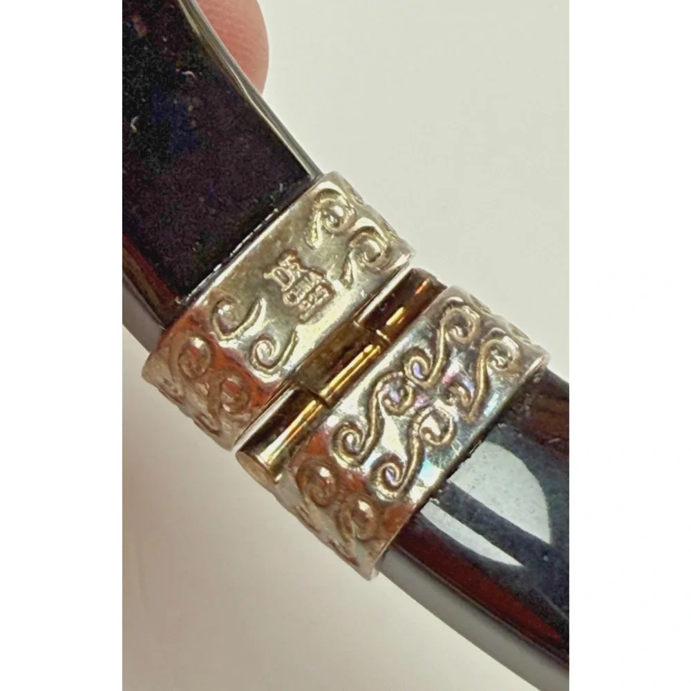 Jay King Desert Rose Trading DTR Mosaic Turquoise Black Agate Hinged Bangle 925
